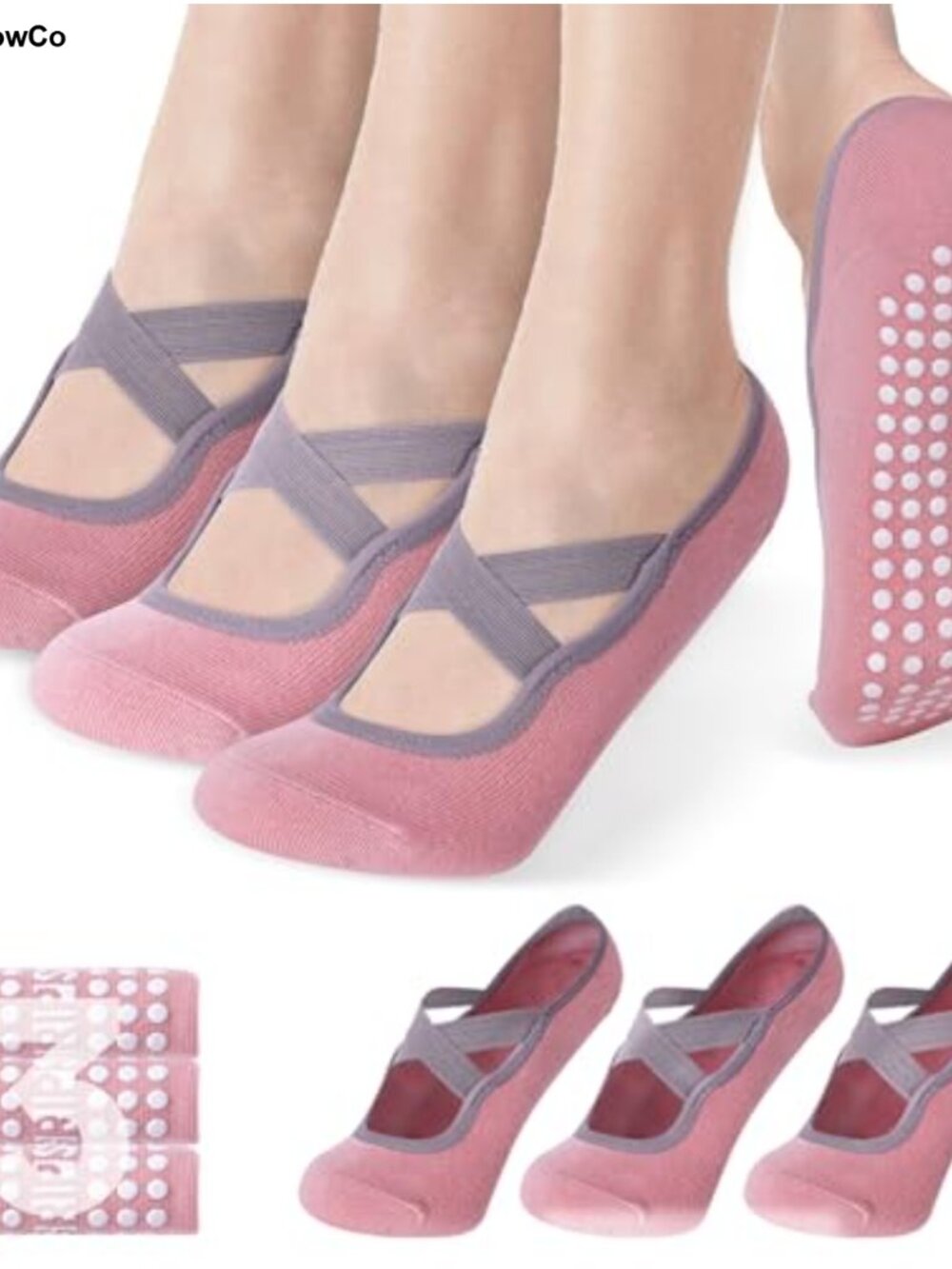 Non-Slip Grip Socks for Women Yoga Barre Pilates Silicone Ankle 3-Pair